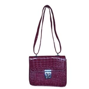 Red Cross Body Bag Purse reptile skin Faux Leather anchor latch (21)